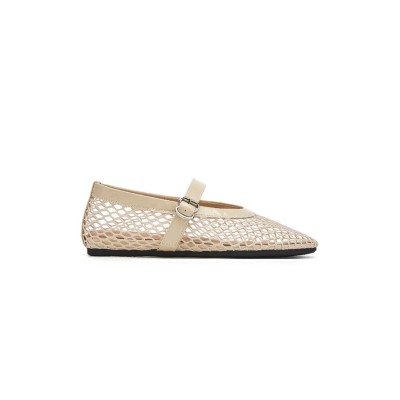 ALAÏA PATENT LEATHER-TRIMMED FISHNET BALLET FLATS 